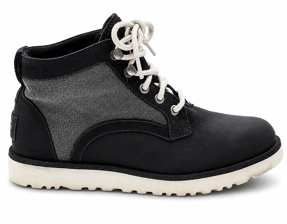UGG Sheepskin Bethany Suede Canvas Women’s 6.5 Black Gray Nubuck Lace Up Boots